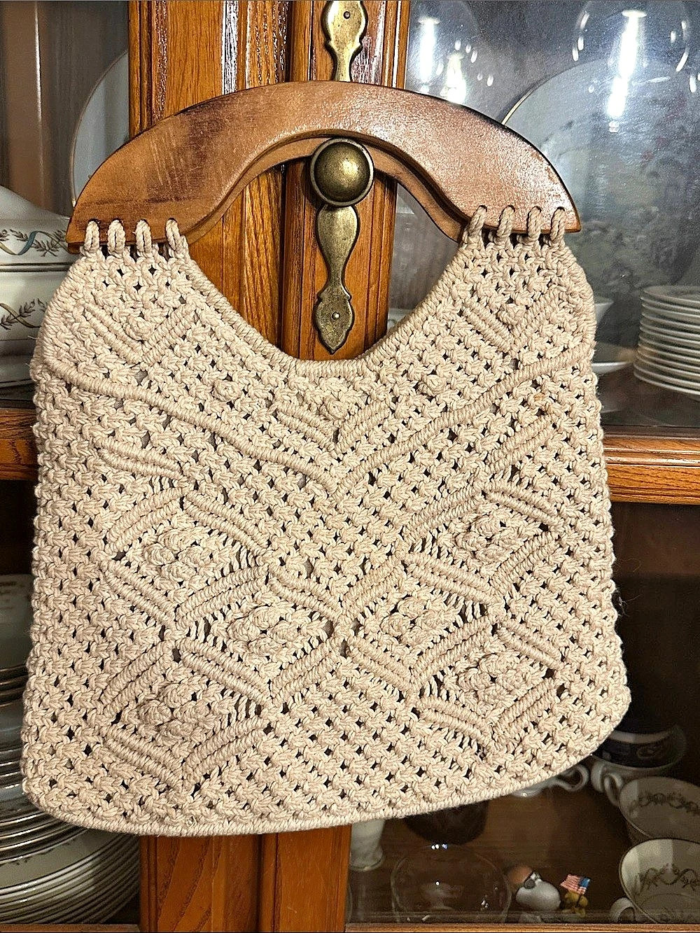Vintage MCI Crochet Shoulder Bag in Beige & Brown